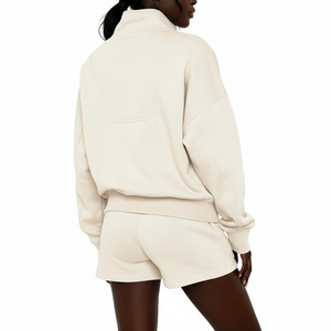 Premium Women Tracksuit Set Half <b>Zip</b> Sweatshirt Shorts Set Custom Loungewear - Product Image 2