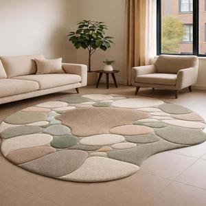 Tapis contemporain à motif galets, tapis tufté à la main en laine de Nouvelle-Zélande, tapis de luxe moderne pour salon, décoration intérieure - Product Image 1