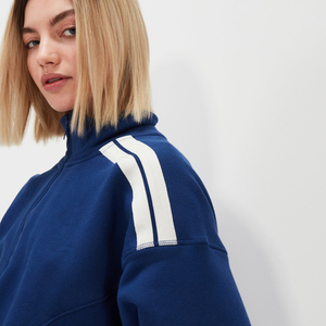 Sudadera de cuello alto azul para mujer, de manga larga, tejido sólido, para otoño, con rayas blancas y detalle de cremallera - Product Image 3