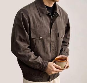 Men's Casual Slim Hooded Bomber <b>Jacket</b> <b>Denim</b> Washed Solid Color Windproof Polyester Autumn Wear - Product Image 3