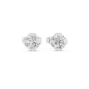 Boucles d'oreilles solitaires en diamant de laboratoire rond semi-précieux, serties de diamants en or blanc 14 carats, bijoux pour tous les jours - Product Image 3
