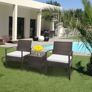 Juego de Muebles de Jardín XH de 3 Piezas: 2 Sillones y 1 Mesa de Centro, Sofá de Ratán en Degradado Marrón - Product Image 4