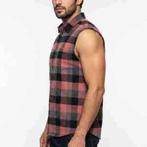 Servicios OEM, Camisa de Franela a Cuadros sin Mangas para Hombre, de Secado Rápido, Personalizada, con Cuello Camisero, Casual, con Botones - Product Image 1
