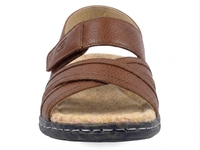 Sandales gladiateur en cuir de vachette marron à brides croisées, bout fermé, fermeture à boucle, décontractées, confortables pour l'été, semelle extérieure en caoutchouc respirante