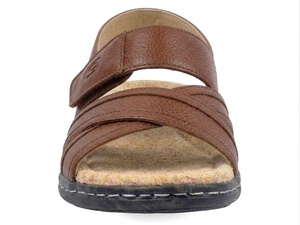 Sandales gladiateur en cuir véritable marron à brides croisées, bout fermé, fermeture auto-agrippante, confort décontracté pour l'été, semelle extérieure en caoutchouc respirante - Product Image 3