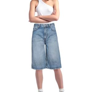 Shorts de Mezclilla de Cintura Alta para Mujer, Corte Recto, Estilo Vintage, Casual, Verano, Impermeables, de Algodón Suave - Product Image 2