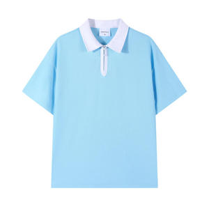 เสื้อโปโลแขนสั้นถักนิตติ้ง ทรงลำลอง สีพื้น ผ้าย้อมสีเรียบ - Product Image 2