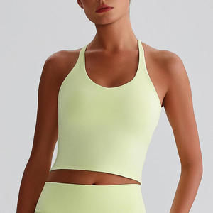 Custom Wholesale Women’s U-Neck Color Block Crop Top – <b>Back</b> Closure Sports Vest for Running & Fitness - Product Image 4