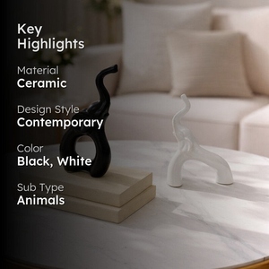 Modern design ceramic <b>elephant</b> figurines black and white animal sculpture set contemporary tabletop <b>decor</b> elegant home accent - Product Image 3
