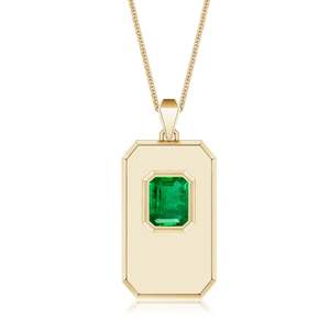 สินค้ามาใหม่ จี้รูปทรงแปดเหลี่ยมยาวประดับมรกตสีเขียวเจียระไนแบบ Emerald-Cut ทอง 14K 18K สำหรับผู้ชาย พร้อมสร้อยคอแบบมีโซ่เชื่อมต่อ รับผลิตแบบ OEM - Product Image 1