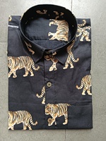 Kemeja Kerja Kasual Rajut Batik Motif Harimau Hitam Pria Lengan Setengah Kerah Turun Bernapas Cepat Kering Ramah Lingkungan Musim Panas