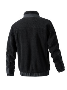 Men's Black <b>Fleece</b> <b>Jacket</b> Stand Collar Zipper Closure Windproof Casual Winter Outerwear Regular Fit Sherpa <b>Lining</b> - Product Image 2