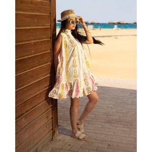 100% Breathable Cotton Fabric Boho Breezy Party Dress Adjustable Belt Flattering Bohemian-inspired Embroidery A-Line <b>Mini</b> - Product Image 2