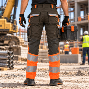 TwillSports High Visibility Work Pants Men Reflective <b>Cargo</b> <b>Trousers</b> with Knee Reinforcement for Construction <b>Workers</b> - Product Image 3
