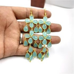 Boucles d'oreilles pendantes en calcédoine aquatique en forme de poire, pierres précieuses, design tendance, vente en gros - Product Image 6