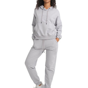 New Arrivals Hooded Tracksuit 100% Cotton Solid Color Loose Fit Casual Sweatshirt And <b>Pants</b> Set With Drawstring And Side Pocke - Product Image 1