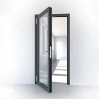 Porte battante en verre et aluminium gris sur mesure, cadre fin, intérieur/extérieur, pour hôtels, bureaux, villas, projets avec design moderne