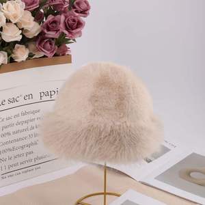 Pink Faux <b>Fur</b> Bucket Hat Women's Winter Fashion Casual Solid Color Plush Hat - Product Image 5