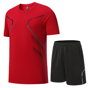 เสื้อยืดคอกลมสีขาวสำหรับผู้ชาย กางเกงขาสั้นสีดำ ชุดวิ่ง 2 ชิ้น แห้งเร็ว ผ้าโพลีเอสเตอร์ ชุดกีฬาคุณภาพสูง ตัดเย็บแบบคอนทราสต์ - Product Image 6