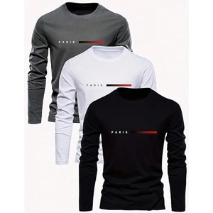 Camiseta Casual de Manga Larga para Hombre, Paquete de 3, Cuello Redondo, Estampado de Letras, Ropa Urbana para Uso Diario - Product Image 6