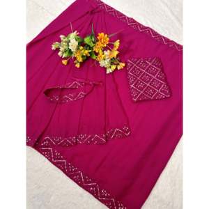Beautiful Embroidered <b>Saree</b> with Sequence Work for Party Wear Traditional Muslim Clothing and Accessories - Product Image 3