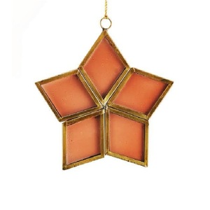 Star Shaped Glass <b>Lantern</b> With Embossed Panels Brass Frame Christmas Home Decoration - Product Image 2