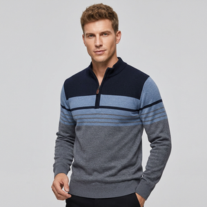 Pull tricoté rayé pour homme avec fermeture éclair 1/4, manches longues, veste d'automne, veste d'extérieur à demi-zip, fabriqué au Bangladesh - Product Image 5