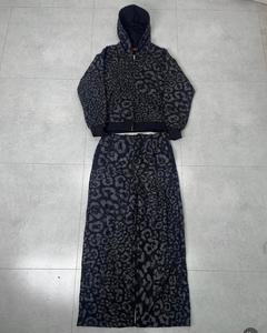 <b>Leopard</b> <b>Print</b> Tracksuit Set Hooded Zipper Full Sleeve Loose Fit Casual Autumn Wear 100% Polyester - Product Image 1