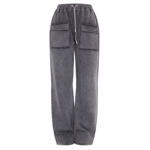Pantalon de jogging décontracté pour homme, coupe large, taille élastique avec cordon de serrage, en coton, effet délavé, avec poches, pour l'automne - Product Image 1