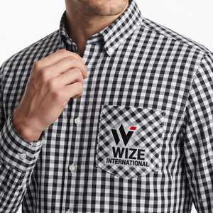 Chemise habillée à manches longues pour homme WIZE INTERNATIONAL, à carreaux noirs et blancs, col boutonné, style décontracté chic, pour l'automne - Product Image 3