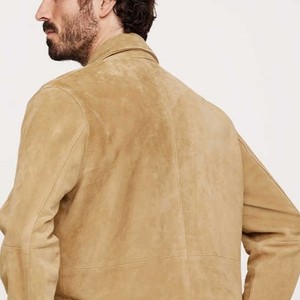 <b>Men's</b> Tan <b>Suede</b> Shirt <b>Jacket</b> Workwear Style Turn-down Collar Button Closure Regular Fit Autumn Wear Solid Color - Product Image 3
