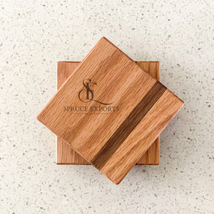 Handcrafted Two-Tone Square Oak Wooden <b>Coasters</b>. Premium Inlay Stripe Design <b>Drink</b> Mats And Pads <b>For</b> Coffee Mugs & Kitchen Decor - Product Image 4