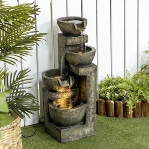 Fontana da Esterno Moderna a 4 Livelli con Ciotole in Pietra, Flusso a Cascata Regolabile e Luci LED per Patio, Giardino Zen o Villa - Product Image 2