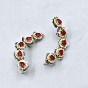Trending Flower Pattern <b>Cuff</b> <b>Earrings</b> Vintage Silver Look Alike stone <b>ear</b> <b>cuff</b> for Women's Alloy Jewelry for Women and Girls - Product Image 2
