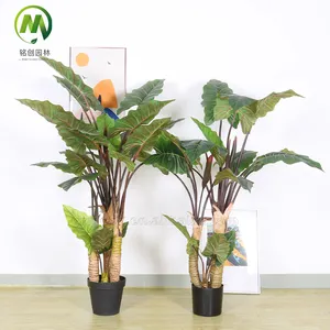 Árvore de taro artificial em vaso, ornamento de decoração interna moderna, plantas artificiais, bonsai, toque real, folhas de taro