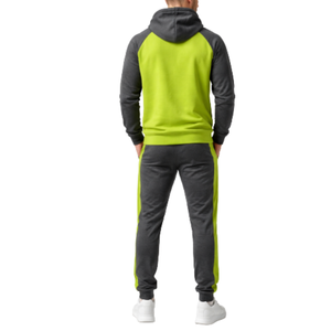 Chándal OEM para hombre, gris y verde lima |   Sudadera con Capucha y Mangas Raglán con Panel Lateral Verde Neón |   Conjunto de ropa deportiva - Product Image 2