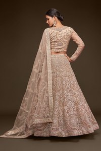 Royal Beige Embroidered Crystal Floral Modern A-Line Chiffon Soft Net Lehenga Choli Set with Dupatta <b>Bride</b> Wedding Outfit - Product Image 4