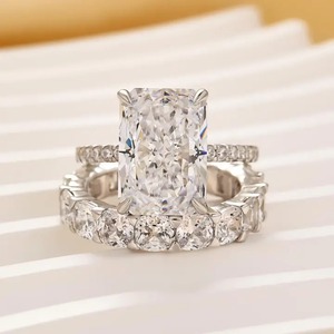 925 Silver Moissanite 7 Ct Radiant Cut Engagement <b>Ring</b> with <b>Cushion</b>&Radiant Cut <b>Wedding</b> Band in White Gold Plated <b>Ring</b> for Women - Product Image 4
