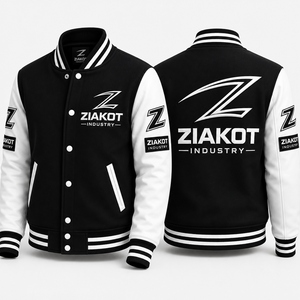 ZIAKOT Men's Black <b>White</b> Varsity <b>Jacket</b> With Z Logo Heat Transfer Printing Casual Autumn Winter Wear - Product Image 1