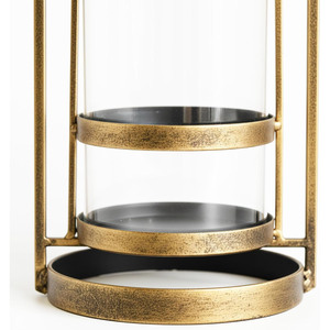 Stunning Gold Metal Candle <b>Lantern</b> <b>Set</b> Featuring An Arched Loop Top Design And Clear Glass Cylinders For Chic Modern Decoration - Product Image 4