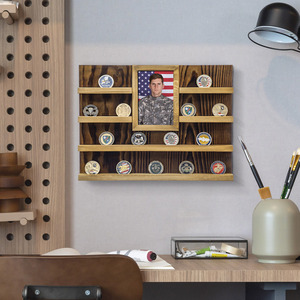 MyGift Rustic Burnt Wood 4-Tier Challenge Coin <b>Display</b> <b>Shelf</b> - Wall Mounted Medal Organizer, Top Seller - Product Image 4