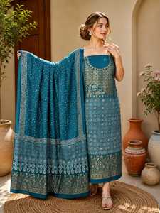 Traditional <b>Indian</b> Cotton Salwar Suit Set Brown Digital Printed Loose Fit Midi Length Women's Ethnic Wear Casual Style - Product Image 4