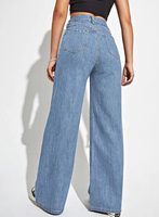 Jean en denim taille haute pour femme, coupe large et ample, style décontracté, en coton, bleu délavé vintage
