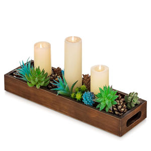 Plateau de service décoratif en MDF fait à la main, centre de table rustique rectangulaire longue et étroite avec poignées découpées, bougeoir pour la décoration intérieure - Product Image 1