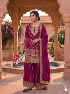 Nueva Colección de Trajes Sharara de Moda en Faux Georgette con Bordado y Cordón para Bodas - Product Image 3