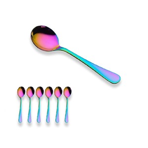 Ensemble de couverts en acier inoxydable arc-en-ciel, finition miroir, passe au lave-vaisselle, design moderne pour les occasions festives - Product Image 3