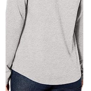 Camiseta de Manga Larga con Cuello en V para Mujer, Color Gris, 100% Algodón Jersey, Corte Regular, Color Sólido Informal, Transpirable, para Todas las Temporadas - Product Image 3