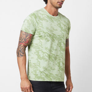 T-shirt en coton à manches courtes et col rond pour homme, avec motif, coupe ajustée, décontracté, en jersey, imprimé, respirant, design tricoté - Product Image 1