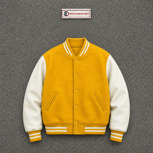 <b>Men's</b> Yellow <b>White</b> Varsity <b>Jacket</b> Preppy Style Regular Fit Turn-down Collar Button Closure Autumn Wear CASUAL COLLEGE BASEBALL F - Product Image 5