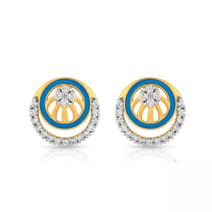 Golden <b>Blue</b> Enamel Circle Diamond <b>Stud</b> <b>Earrings</b> - Product Image 4